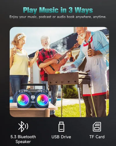 Miniatura 3 de PRUNUS 750 Radio AM FM Portátil con Bluetooth Altavoz Doble, Regalos para Papá y Mamá, Reproducción de Tarjeta USB/TF, Radios Recargables