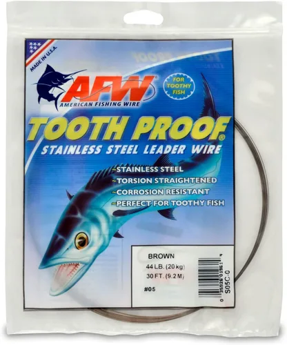 Miniatura 64 de AFW Alambre Líder Duro de Una Hebra de Acero Inoxidable a Prueba de Dientes - Brillante y Camuflaje para Tiburón, Barracuda, Caballa Real, Wahoo