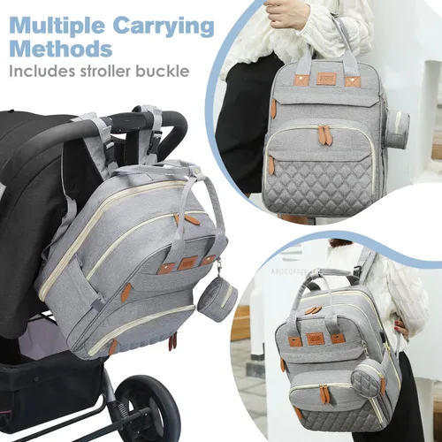 Miniatura 3 de JSTPRO Mochila para pañales, bolsa de pañales grande con cambiador, bolsa de bebé, regalos para nuevas madres, bolsa de pañales unisex ligera e Gris