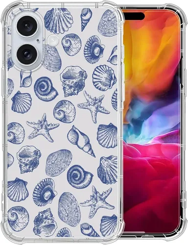 Miniatura 11 de DAIZAG Funda compatible con iPhone 13 Pro Max, bonita funda azul de conchas marinas para niñas y mujeres, funda transparente suave y transparente