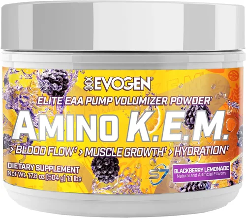 Evogen Amino K.E.M. - Volumizador de Bomba en Polvo EAA y BCAA | Suplemento de Aminoácidos BCAA para Flujo Sanguíneo, Crecimiento Muscular e