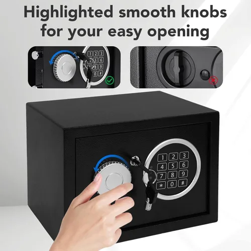 Miniatura 2 de Caja de seguridad de acero de 0.21 pies cúbicos con teclado digital, caja fuerte electrónica para el hogar, oficina, hotel, negocios, dinero