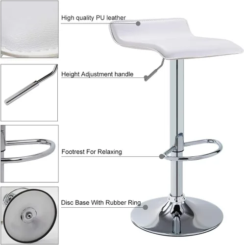Miniatura 4 de DUHOME Taburetes de bar modernos contemporáneos ajustables con asiento de cuero sillas de bar juego de 2 (blanco)