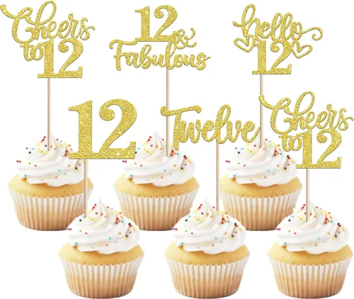 Miniatura 54 de 30 piezas de adornos para cupcakes de 12 cumpleaños feliz, brillantes doce, hola 12, felicitaciones a 12 años, adornos para cupcakes, 12