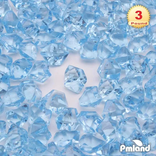 Miniatura 2 de PMLAND Rocas de hielo falsas transparentes – 550 piezas de gemas acrílicas grandes de color azul claro diamantes de plástico triturados, 3 libras