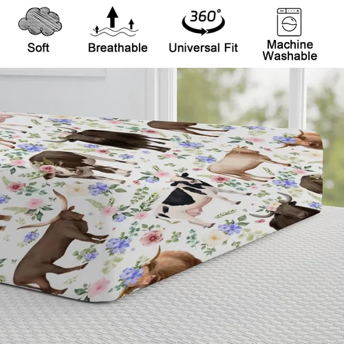 Miniatura 8 de Farm Cows - Funda para cambiador, diseño floral, bohemio, vacas, yak, ganado, flores, cambiador, para niños y niñas, animales de granja, suave