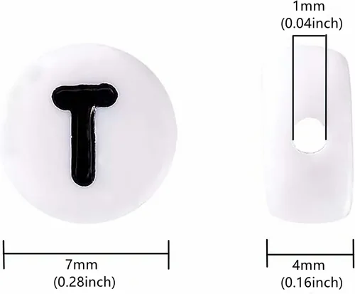 Miniatura 3 de 100 cuentas de letras acrílicas de 0.16 x 0.27 pulgadas (0.157 x 0.276 in) para hacer joyas, cuentas redondas blancas de la letra T para hacer 1Flat