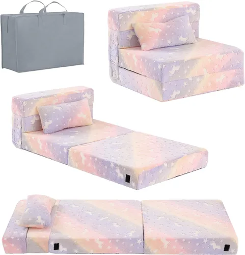 Miniatura 11 de Tiita Colchón de Piso Plegable para Sofá Cama para Niños, Colchoneta de Siesta de Piso Plegable Lavable para Niños Pequeños, Sofá Futón Plegable