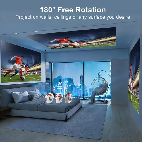 Miniatura 5 de Mini proyector con WiFi y Bluetooth, compatible con 4K, proyector portátil para exteriores con aplicaciones y altavoz, Keystone vertical automático