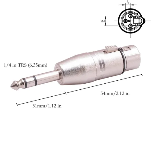 Miniatura 4 de Smithok Paquete de 4 adaptadores XLR hembra a TRS de 1/4 pulgadas, adaptadores XLR hembra equilibrados a adaptadores macho de 0.250 in