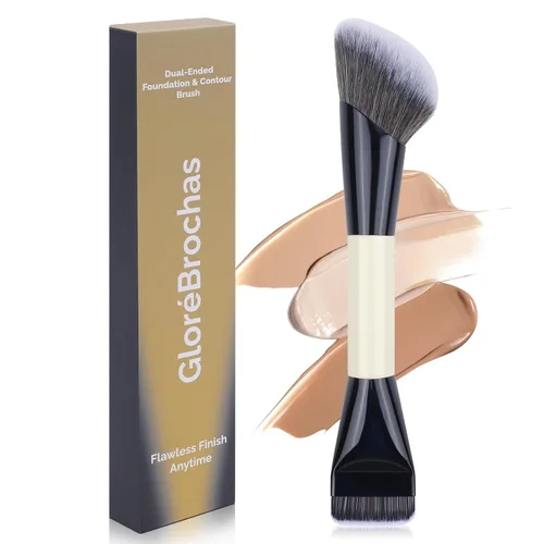 Miniatura 8 de Brocha de maquillaje de doble extremo, base plana y pincel de contorno en ángulo para una mezcla impecable, cobertura suave y contorno sin esfuerzo