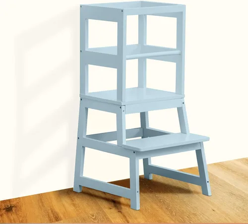 Miniatura 15 de Taburete de cocina WOOD CITY, taburete de cocina para niños pequeños con baranda de seguridad, altura ajustable, torre de aprendizaje para niños