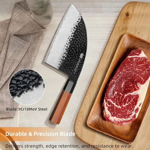 Miniatura 2 de FINDKING Dynasty Series - Cuchillo de chef serbio con funda de cuero, cuchilla de carnicero resistente, hoja de acero de alto carbono 9Cr18MoV
