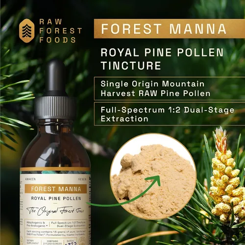 Miniatura 4 de RAW Forest Foods Forest Manna - Tintura de polen de pino real, extracción 1:2 verdadera de doble etapa, polen de pino puro, solo en botella de 2