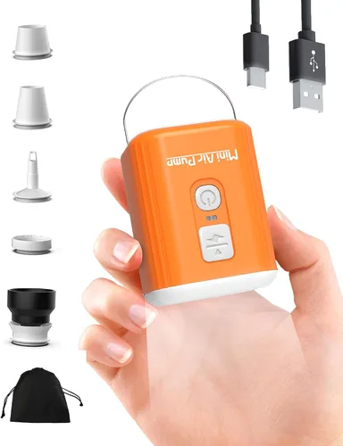 Miniatura 9 de Mini bomba de aire, bomba recargable portátil con batería de 1600 mAh, 5 boquillas, luz de campamento, inflado/desinflado rápido para inflables