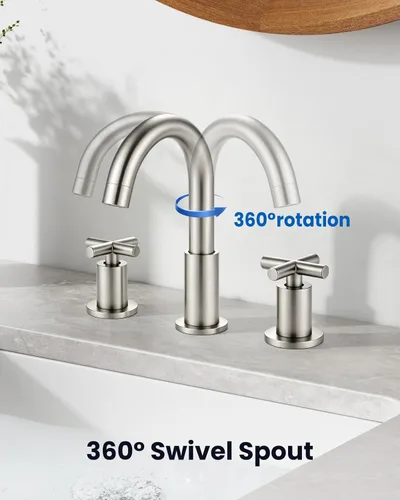 Miniatura 6 de gotonovo Grifo de baño de 3 agujeros de 8 pulgadas, grifo de tocador para fregadero de baño, 2 manijas cruzadas, lavabo de montaje en cubierta