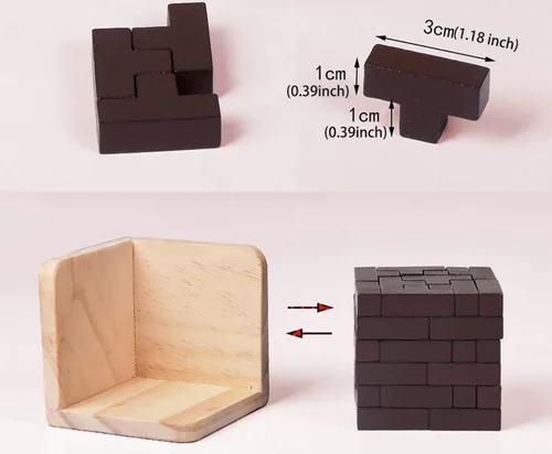 Miniatura 3 de Rompecabezas de madera para el cerebro de madera, rompecabezas de madera en forma de T, geométrico, intelectual, rompecabezas de cubo de lógica