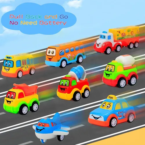 Miniatura 4 de Forty4 Paquete de 9 autos de juguetes para niños y niñas de 2, 3, 4, 5 años, camión de transporte grande con 8 pequeños camiones de tracción