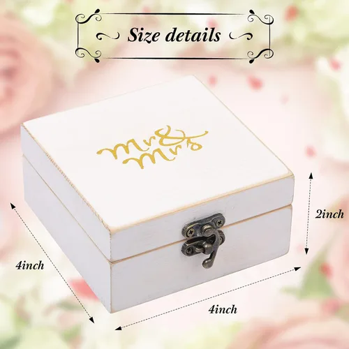 Miniatura 2 de Caja de madera para anillo de ceremonia de boda soporte de anillo de madera rústico para anillos de matrimonio y joyería de pareja