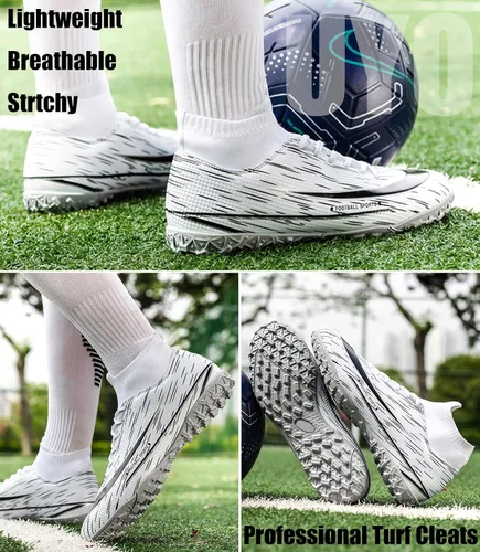 Miniatura 5 de UYO Men's Soccer Cleats Football Shoes with High-Tops Lace-Up Non-Slip Spikes Ankle Support Outdoor Athletic Firm Ground Turf Sneaker