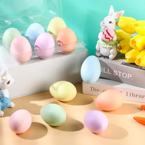 Miniatura 5 de Geiserailie 24 huevos de cerámica de Pascua de 2.44 pulgadas, cesta de huevos de Pascua para manualidades, decoración de fiesta, juego de Color suave