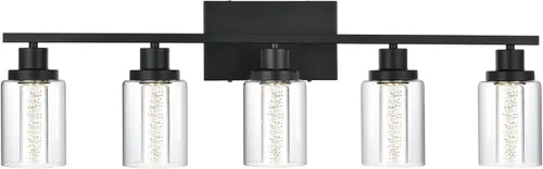 Miniatura 10 de MELUCEE Lámparas de tocador de baño, 3 luces LED sobre espejo, 3000 K-6000 K, moderna luz negra para baño con pantalla de cristal de burbujas, chips
