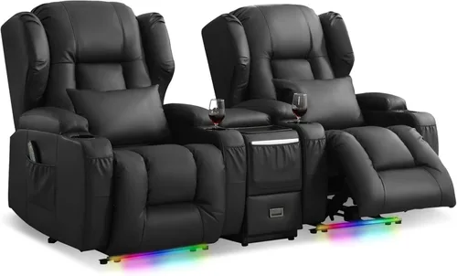 Miniatura 10 de DRMBOOK Silla Reclinable Eléctrica, Sofá Reclinable Eléctrico Wall Hugger con Masaje y Calor, Asiento de Teatro Sobrerelleno con Puerto