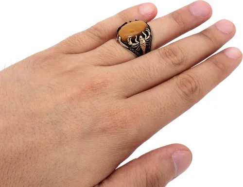 Miniatura 4 de Anillo de plata de ley 925 maciza con ojo de tigre y figura de escorpión para hombre