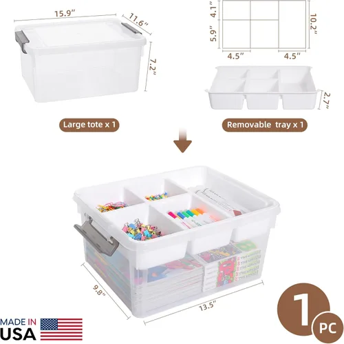 Miniatura 2 de Citylife Caja de almacenamiento de plástico de 17 QT con bandeja extraíble Organizadores y almacenamiento para manualidades Contenedor