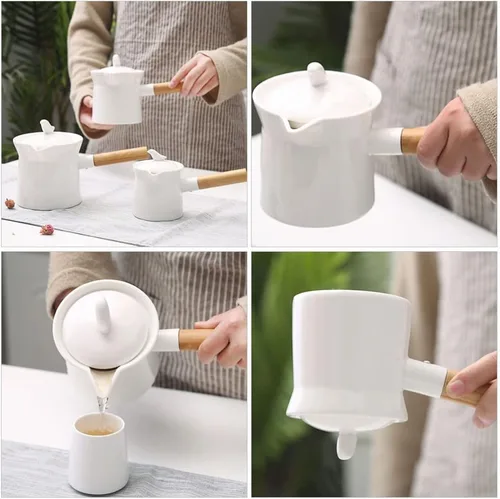 Miniatura 7 de Cabilock Cacerola de cerámica con mango de madera, calentador de mantequilla, mini olla de cocina para leche, té, café, comida para bebés
