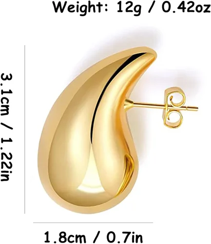 Miniatura 2 de Tear Drop Earrings for Women Chunky Hollow Waterdrop Gold Hoop Earrings Hypoallergenic 18k Gold Plated Stainless Steel Earrings Fashion Jewelry for