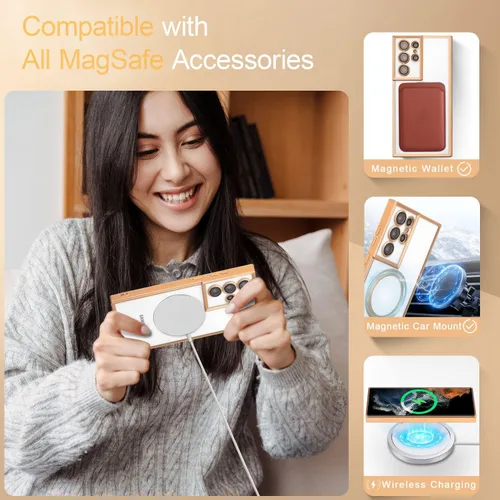 Miniatura 4 de QLTYPRI Funda magnética transparente para Samsung Galaxy S22 Ultra compatible con carga inalámbrica MagSafe, borde galvanizado, suave, delgada