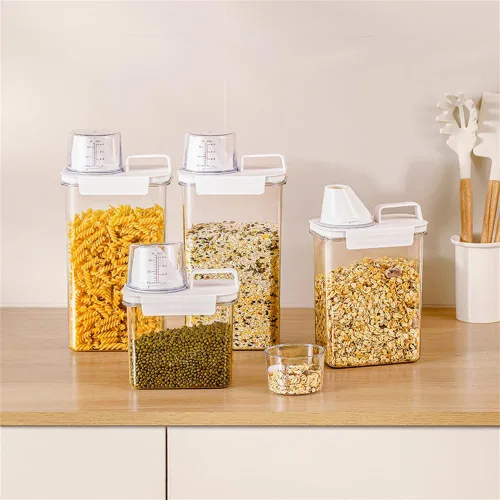 Miniatura 6 de 2 recipientes de almacenamiento dispensadores de arroz, cubo de arroz pequeño de 1.1 L con taza medidora y boquilla de vertido, recipiente hermético