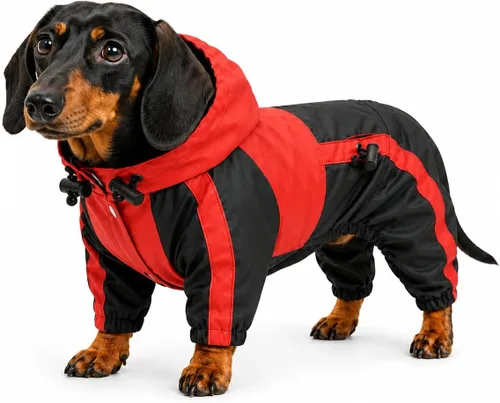 Miniatura 11 de Ropa para mascotas, ropa para perro, ropa para lluvia, nieve, impermeables, cuatro patas, impermeable para perros pequeños, medianos, grandes, Rojo