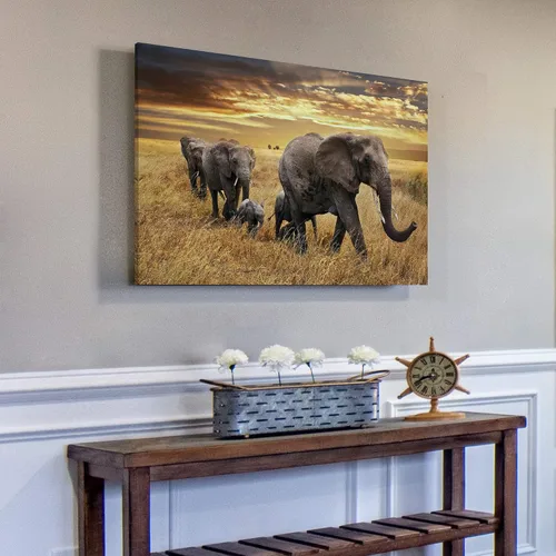 Miniatura 5 de Arte de pared blanco y negro de elefante – Pintura rústica en lienzo – Imagen de animales africanos – Obra de arte natural para decoración de baño