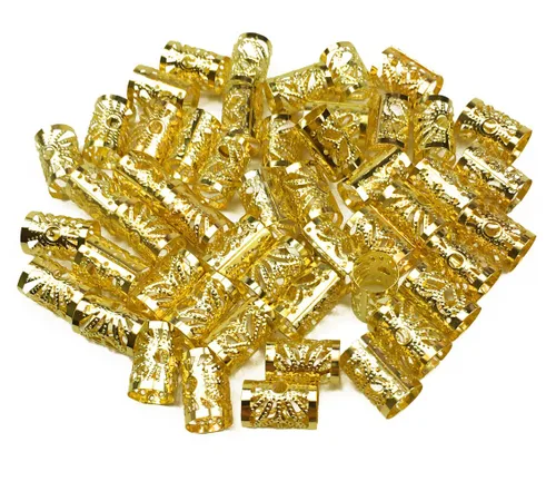Miniatura 2 de 50 piezas de aluminio ahuecan hacia fuera rastas cuentas metal anillo de pelo decoración trenzado joyería de pelo (dorado)