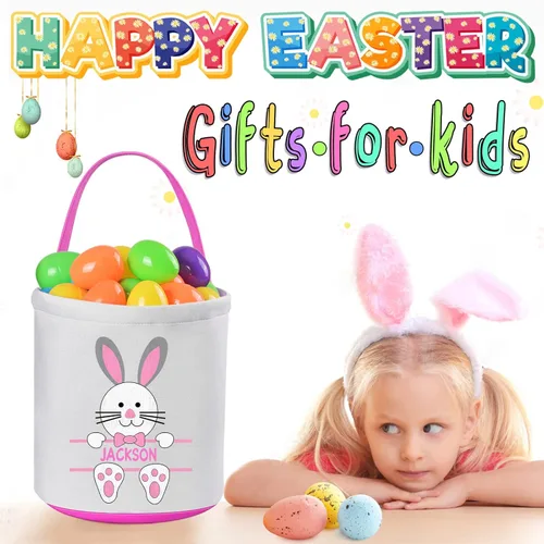 Miniatura 4 de Cestas de Pascua personalizadas para niños y niñas, paquete de 2, cesta de conejo de Pascua Touber para regalos, cesta de Pascua personalizada con 2