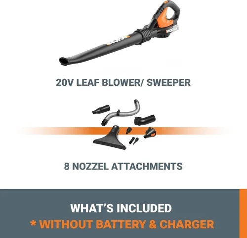 Miniatura 6 de WORX WG545.9 Soplador de hojas inalámbrico de 20V, sopladores eléctricos para el cuidado del césped con 120 MPH y 2.7 libras, diseño de boquilla
