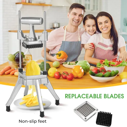 Miniatura 6 de Cortador comercial – Cortador de acero inoxidable resistente para frutas, verduras, tomate, pimientos, cebolla, papa, 1 en 1, 3/8 pulgadas
