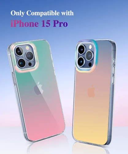 Miniatura 2 de CAPRARO Funda compatible con el teléfono 15 Pro, funda mate translúcida iridiscente fluorescente, 2 protectores de pantalla + 2 protectores