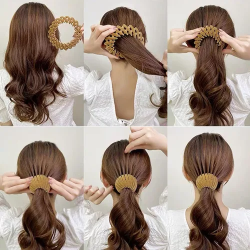 Miniatura 7 de 3 piezas de accesorios para el cabello para mujer, pinza mágica de nido de pájaro, pinza para moño Color-05
