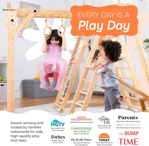 Miniatura 7 de Avenlur Gimnasio de juego interior de 8 en 1 – Gimnasio de la selva para niños pequeños de 2 a 6 años – Juego de escalada de madera para patio