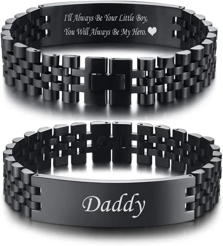 Miniatura 13 de VNOX Correa de reloj masculina de acero inoxidable, pulsera de eslabones personalizada, regalo de joyería para hombres, papá, padre, marido, novio