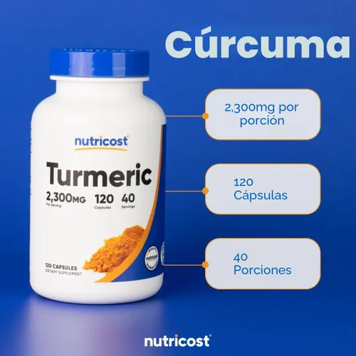 Miniatura 6 de Nutricost Turmeric (95% curcumioides) 0.017 onzas, 120 cápsulas con Bioperina, 1 botella, 1