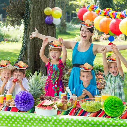 Miniatura 7 de Libima 26 decoraciones de fiesta mexicanas incluyen 6 burros, 12 maracas grandes para fiestas, 2 caminos de mesa de serape, 6 sombreros
