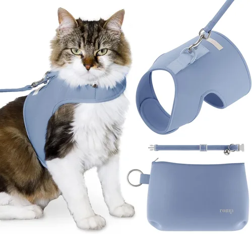 Miniatura 9 de Juego de arnés para gatos, collar y correa – Chaleco de arnés de velcro ajustable sin estrangulamiento para gatos y gatitos (algodón azul, S)