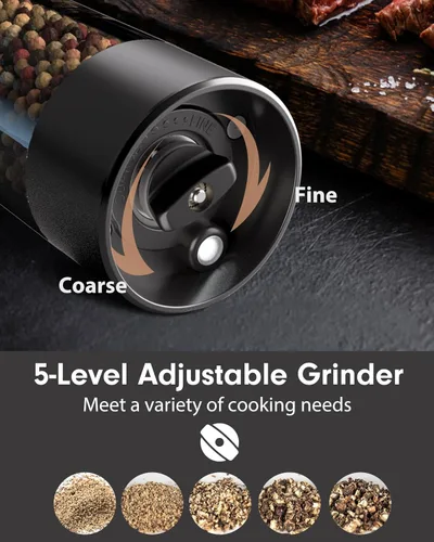 Miniatura 4 de TOMEEM Juego de molinillo eléctrico de sal y pimienta de mayor capacidad, recargable con luces LED, molinillo automático de pimienta y sal de acero