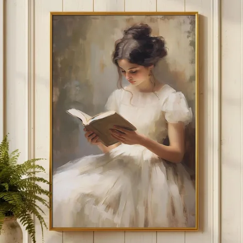 Miniatura 11 de Arte de pared de plumas abstractas, pintura de retrato de mujer, pósteres franceses vintage, pintura de mujeres victorianas, obra de arte de niña