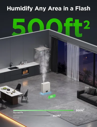 Miniatura 6 de GoveeLife Humidificadores Inteligentes para Dormitorio Habitación Grande, Humidificador de Aire WiFi de Niebla Fría de Llenado Superior de 6L, Modo