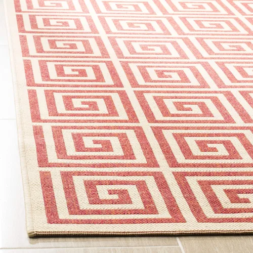 Miniatura 5 de SAFAVIEH Linden Collection - Alfombra lavable para exteriores, alfombra de pasillo de 2.2 x 8 pies, color rojo y crema, no desprende pelusa y fácil